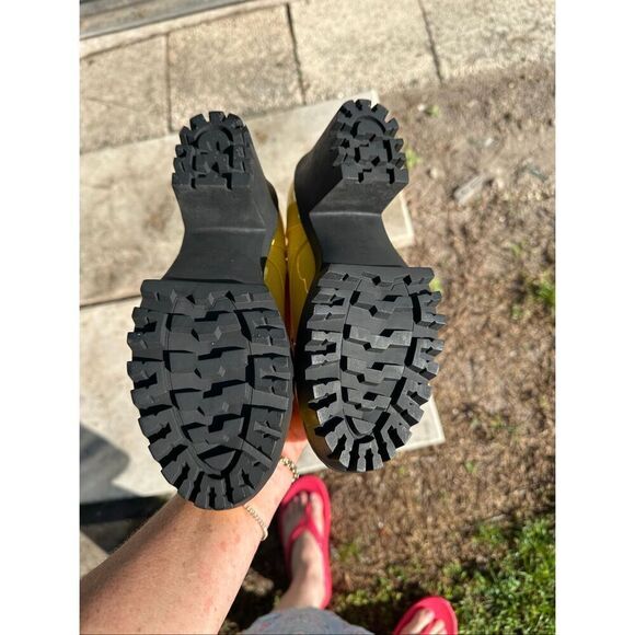 SunnyYellow Shiny Pleather Mid Calf Boot Size 9.5 - Picture 10 of 11